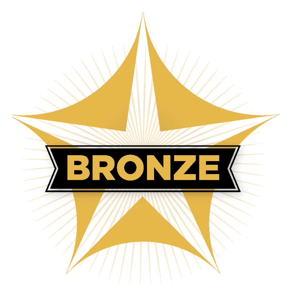 Graphic featuring the colour and design of the Bronze SRAG Charter Mark, which is a mustard orange, five pointed, star like shape with the title BRONZE in capital letters in the centre.